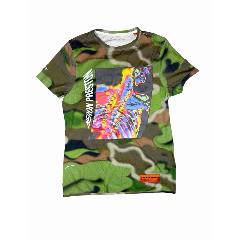 Heron Preston Camo Skeleton Graphic T-Shirt Multicolor Green Cotton Size S